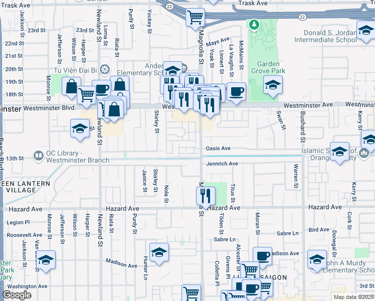 map of restaurants, bars, coffee shops, grocery stores, and more near 8866 Grandville Circle in Westminster
