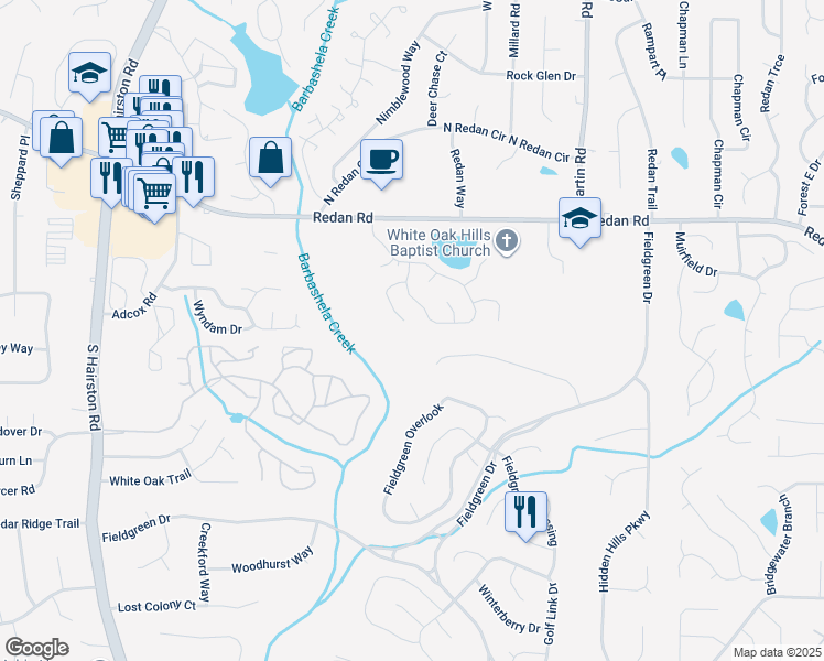 map of restaurants, bars, coffee shops, grocery stores, and more near 1356 Mill Lake Circle in Stone Mountain