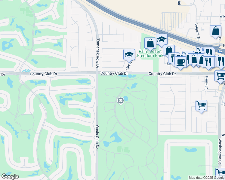 map of restaurants, bars, coffee shops, grocery stores, and more near 40156 Baltusrol Circle in Palm Desert
