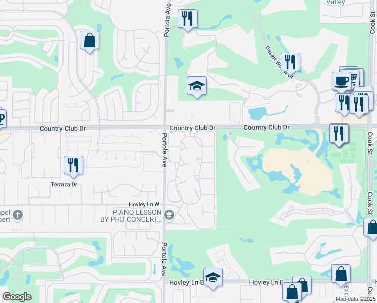 map of restaurants, bars, coffee shops, grocery stores, and more near 15 Las Cruces Lane in Palm Desert