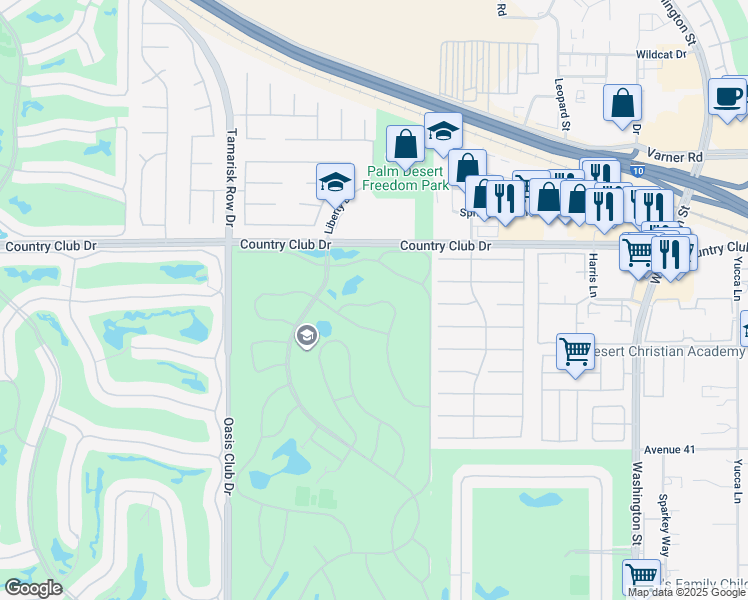 map of restaurants, bars, coffee shops, grocery stores, and more near 40310 Bay Hill Way in Palm Desert