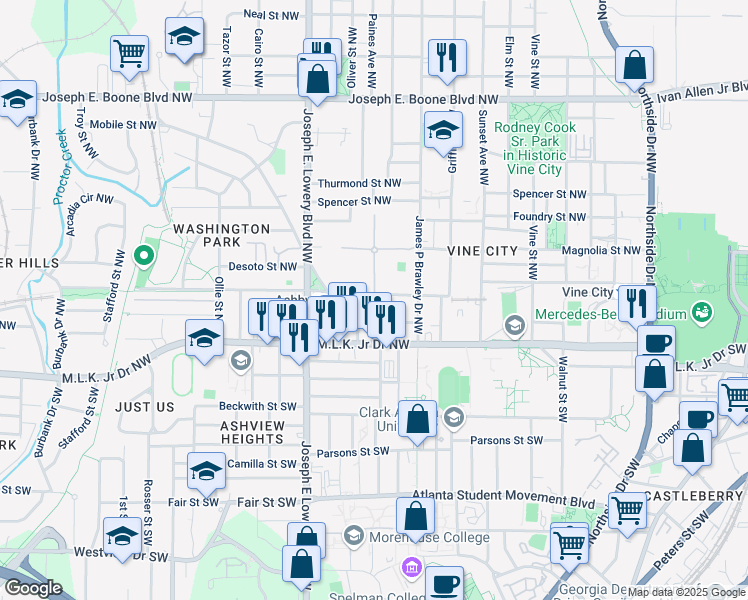 map of restaurants, bars, coffee shops, grocery stores, and more near 806 Liberty Commons Drive in Atlanta