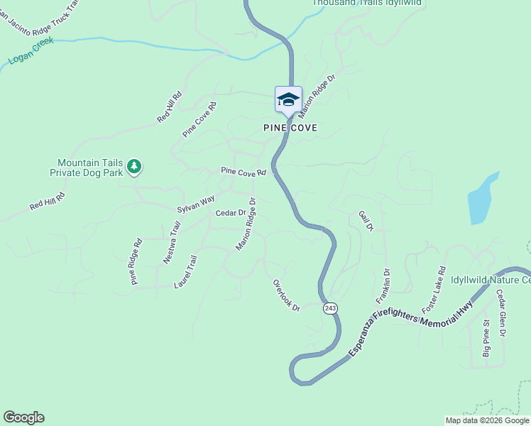 map of restaurants, bars, coffee shops, grocery stores, and more near 52915 Woodland Drive in Idyllwild-Pine Cove