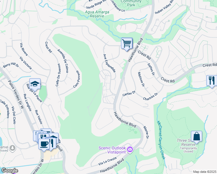 map of restaurants, bars, coffee shops, grocery stores, and more near 6758 Los Verdes Drive in Rancho Palos Verdes