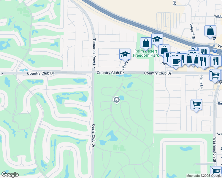 map of restaurants, bars, coffee shops, grocery stores, and more near 40156 Baltusrol Circle in Palm Desert