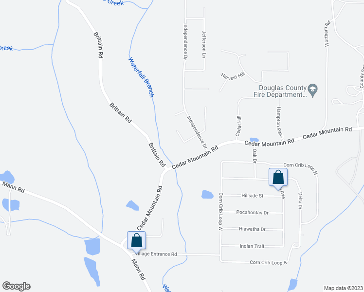 map of restaurants, bars, coffee shops, grocery stores, and more near 7715 Governors Lane in Douglasville