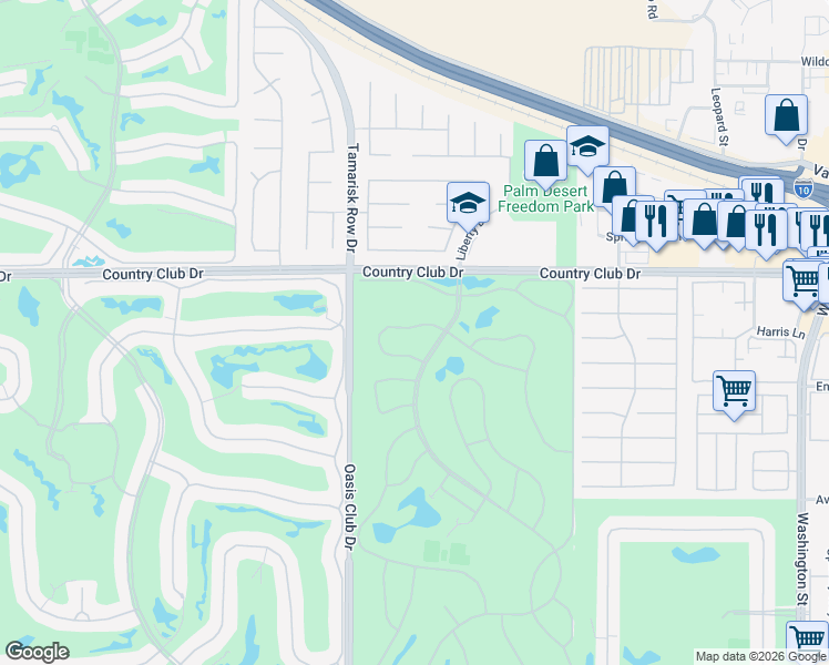 map of restaurants, bars, coffee shops, grocery stores, and more near 40146 Baltusrol Circle in Palm Desert