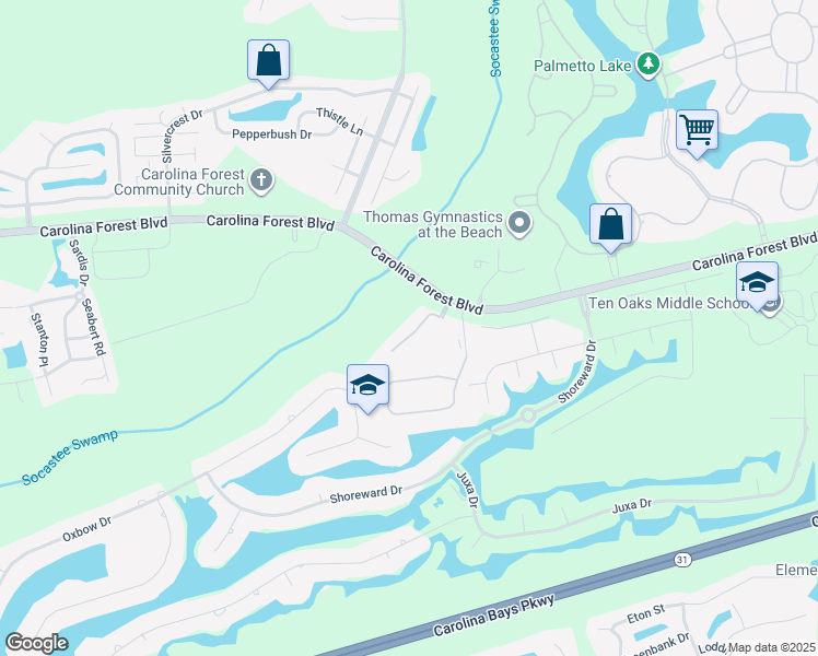 map of restaurants, bars, coffee shops, grocery stores, and more near 118 Westhaven Drive in Myrtle Beach