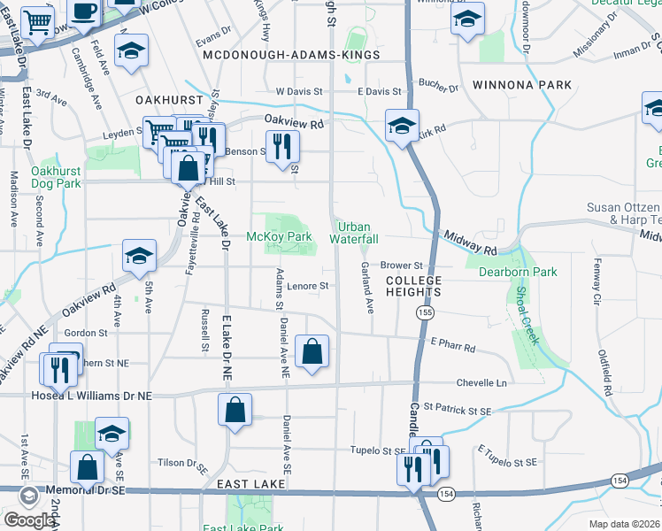 map of restaurants, bars, coffee shops, grocery stores, and more near 5 Oakhurst Common Drive in Decatur