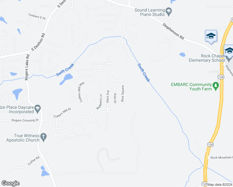 map of restaurants, bars, coffee shops, grocery stores, and more near 1366 Kala Drive in Lithonia