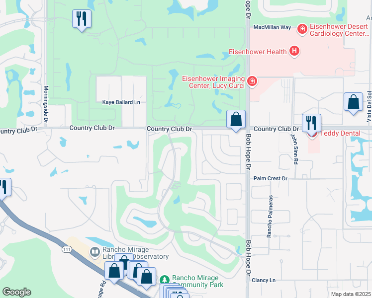 map of restaurants, bars, coffee shops, grocery stores, and more near 3 La Cerra Circle in Rancho Mirage