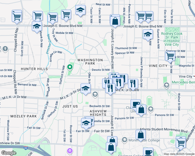 map of restaurants, bars, coffee shops, grocery stores, and more near 39 Booker Street Northwest in Atlanta