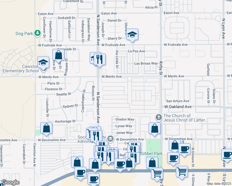 map of restaurants, bars, coffee shops, grocery stores, and more near 601 North Kirby Street in Hemet