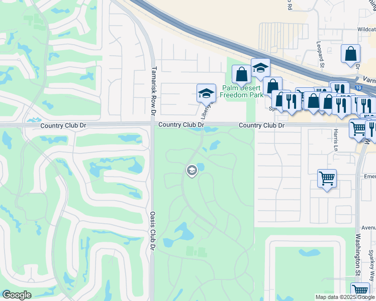 map of restaurants, bars, coffee shops, grocery stores, and more near 40156 Baltusrol Circle in Palm Desert