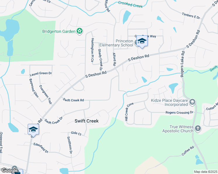 map of restaurants, bars, coffee shops, grocery stores, and more near 6599 Swift Creek Road in Lithonia