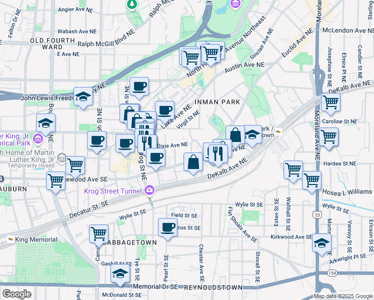 map of restaurants, bars, coffee shops, grocery stores, and more near 836 Euclid Avenue Northeast in Atlanta