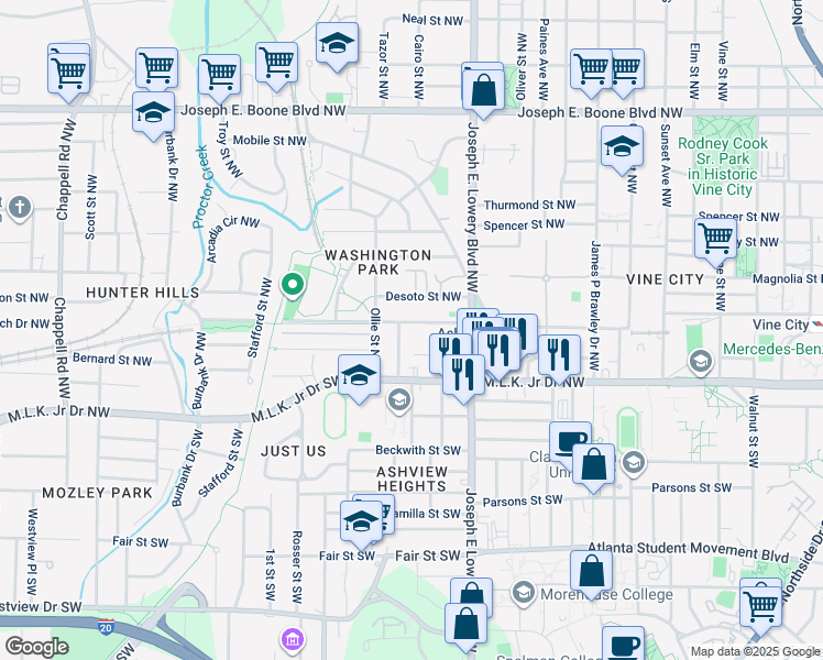 map of restaurants, bars, coffee shops, grocery stores, and more near 39 Booker Street Northwest in Atlanta