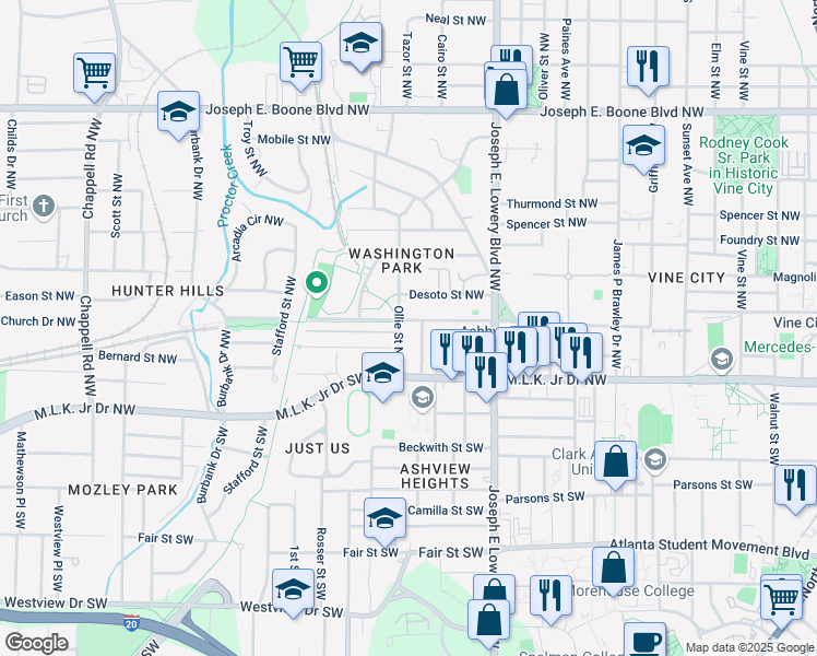 map of restaurants, bars, coffee shops, grocery stores, and more near 1008 Lena Street Northwest in Atlanta