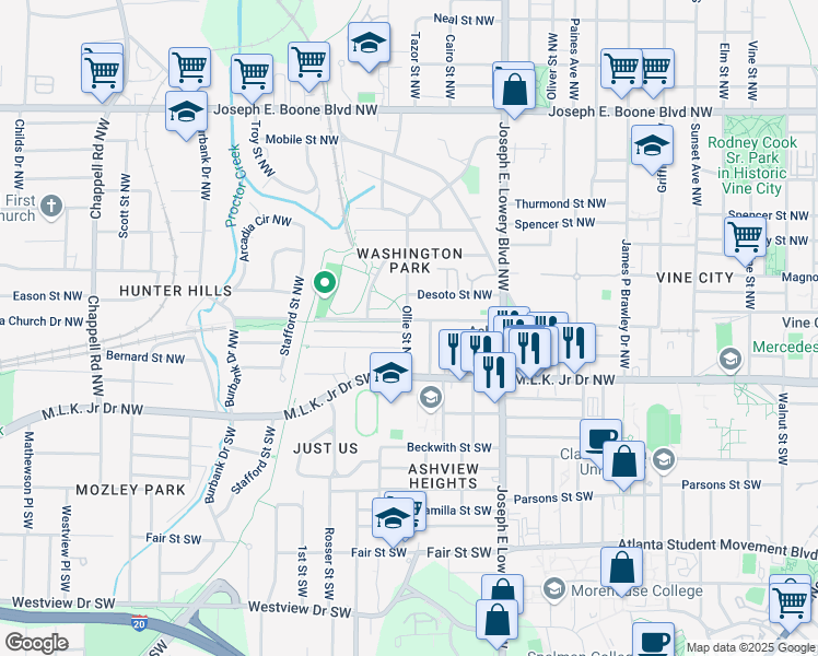 map of restaurants, bars, coffee shops, grocery stores, and more near 1012 Lena Street Northwest in Atlanta