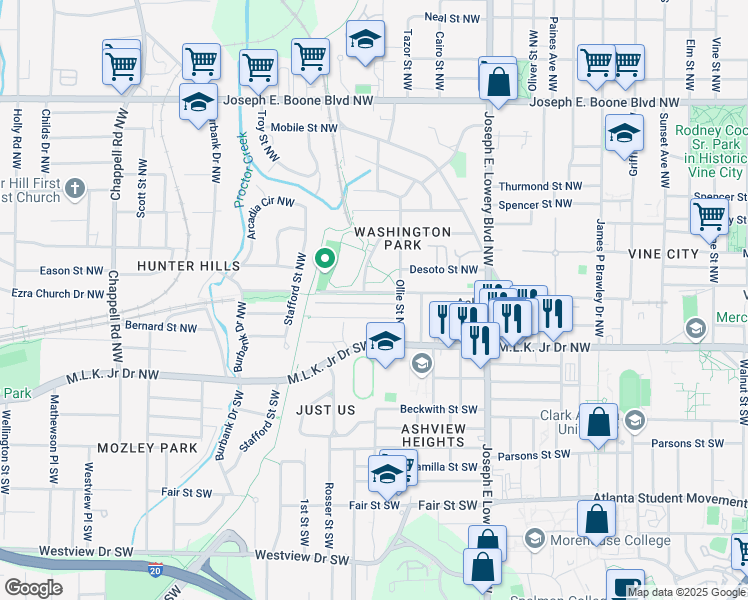 map of restaurants, bars, coffee shops, grocery stores, and more near 1032 Lena Street Northwest in Atlanta