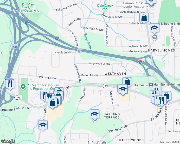 map of restaurants, bars, coffee shops, grocery stores, and more near in Atlanta