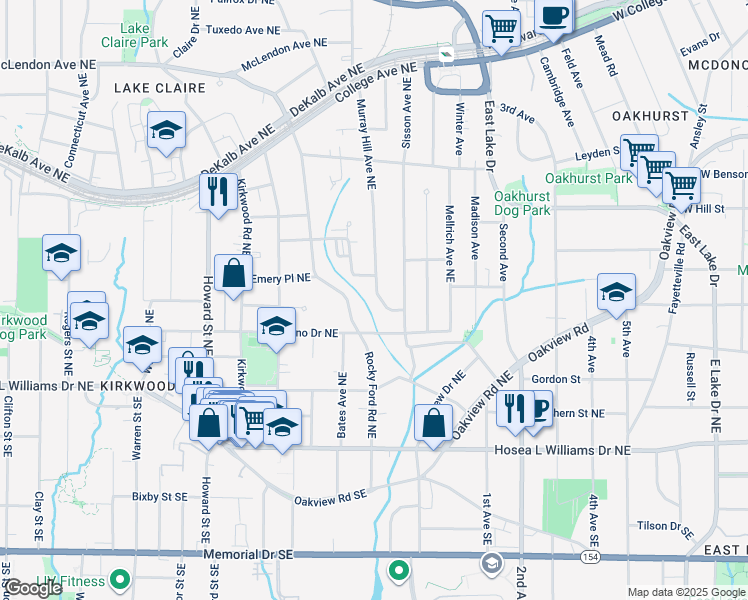 map of restaurants, bars, coffee shops, grocery stores, and more near 148 Murray Hill Avenue Northeast in Atlanta