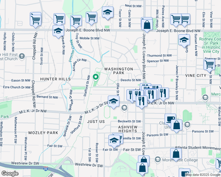map of restaurants, bars, coffee shops, grocery stores, and more near 1032 Lena Street Northwest in Atlanta