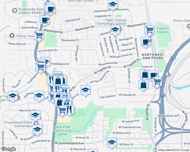 map of restaurants, bars, coffee shops, grocery stores, and more near in Los Angeles