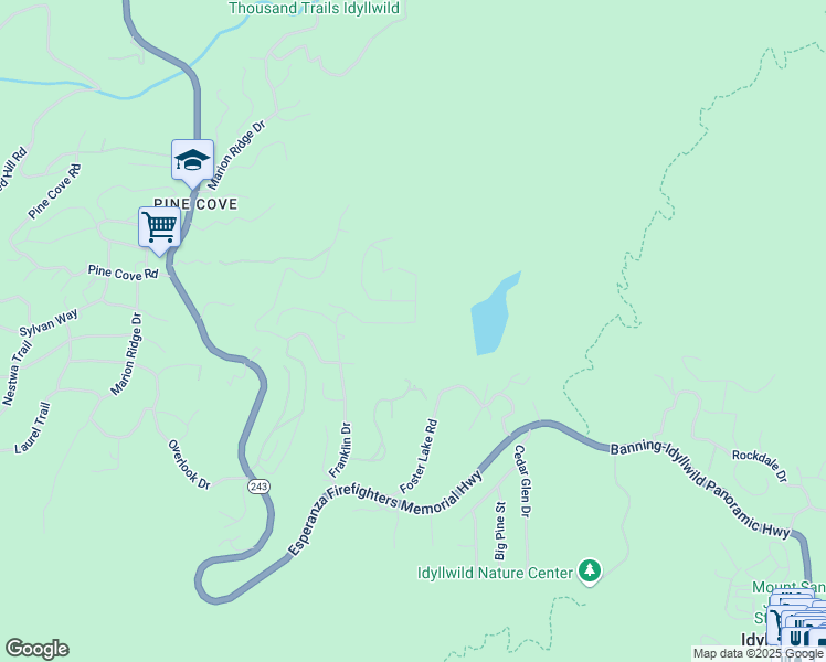 map of restaurants, bars, coffee shops, grocery stores, and more near 53429 Sherman Drive in Idyllwild-Pine Cove