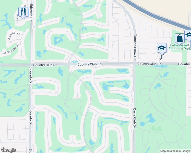 map of restaurants, bars, coffee shops, grocery stores, and more near 642 Red Arrow Trail in Palm Desert