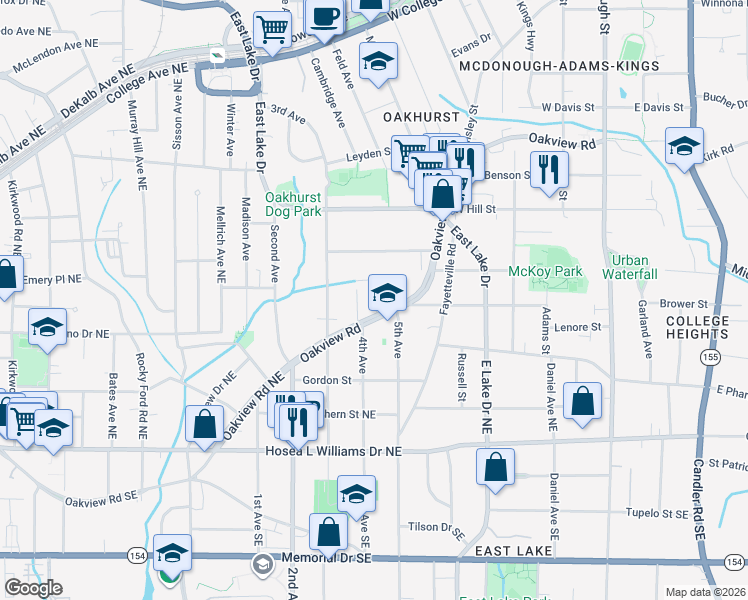 map of restaurants, bars, coffee shops, grocery stores, and more near 1335 Oakview Road in Decatur