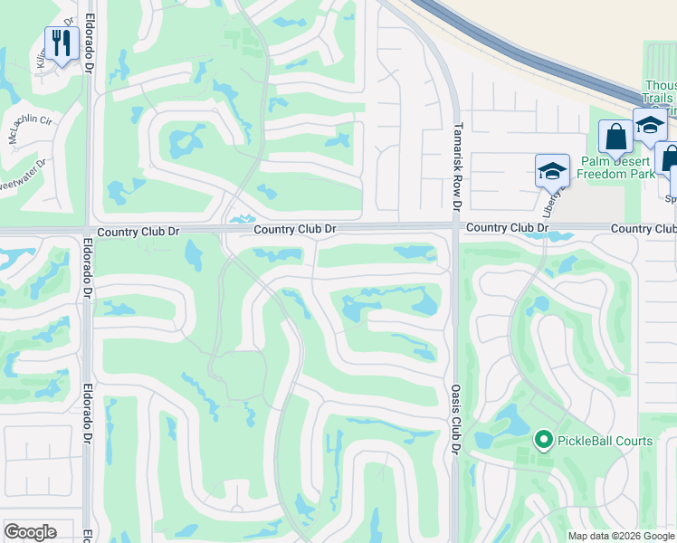 map of restaurants, bars, coffee shops, grocery stores, and more near 705 Red Arrow Trail in Palm Desert
