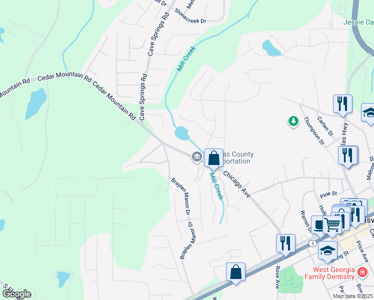 map of restaurants, bars, coffee shops, grocery stores, and more near 8224 Chicago Avenue in Douglasville