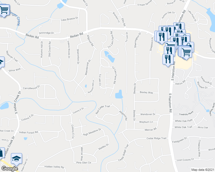 map of restaurants, bars, coffee shops, grocery stores, and more near 4465 To Lani Court in Stone Mountain