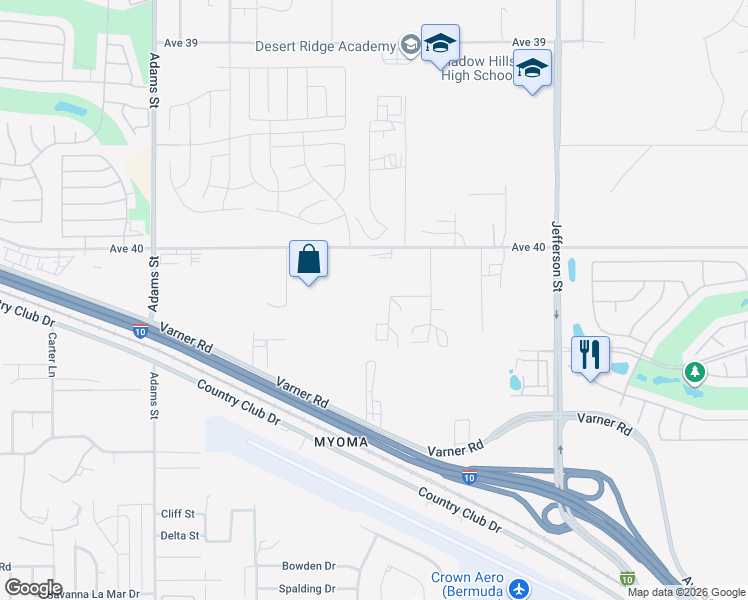 map of restaurants, bars, coffee shops, grocery stores, and more near 79625 Avenue 40 in Indio