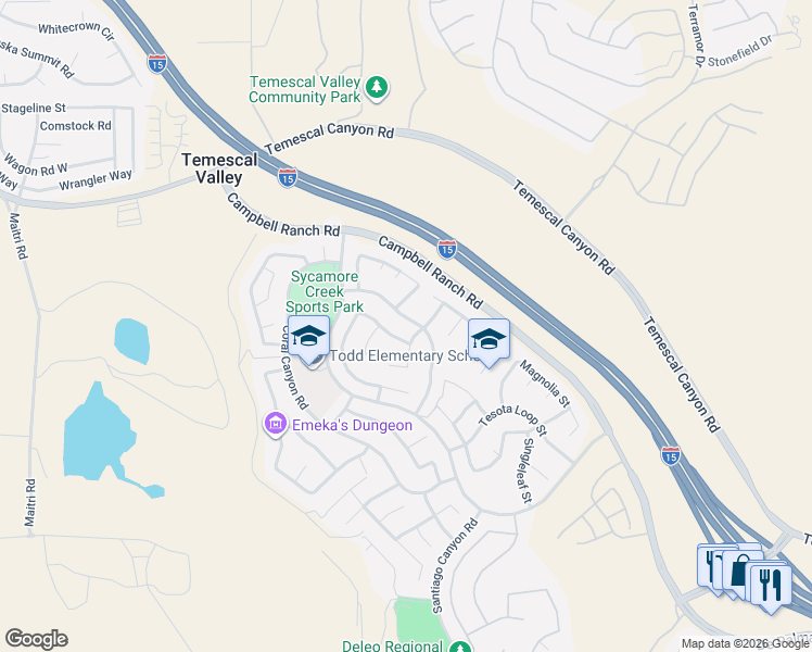 map of restaurants, bars, coffee shops, grocery stores, and more near 11087 Sweetgum Street in Corona