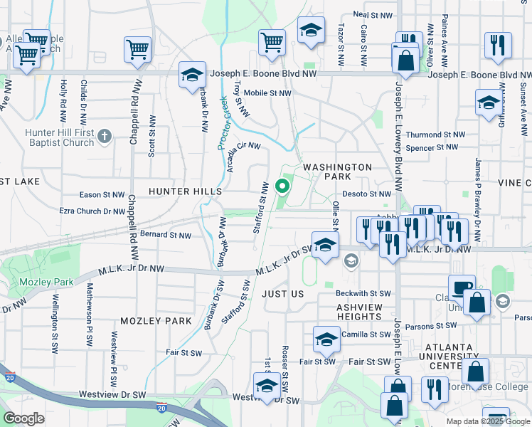 map of restaurants, bars, coffee shops, grocery stores, and more near 59 Stafford Street Northwest in Atlanta