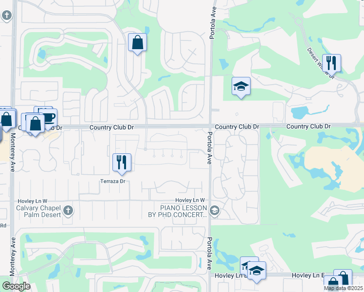 map of restaurants, bars, coffee shops, grocery stores, and more near 2002 Via San Martino in Palm Desert