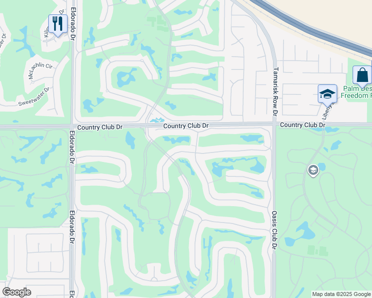 map of restaurants, bars, coffee shops, grocery stores, and more near 542 Red Arrow Trail in Palm Desert