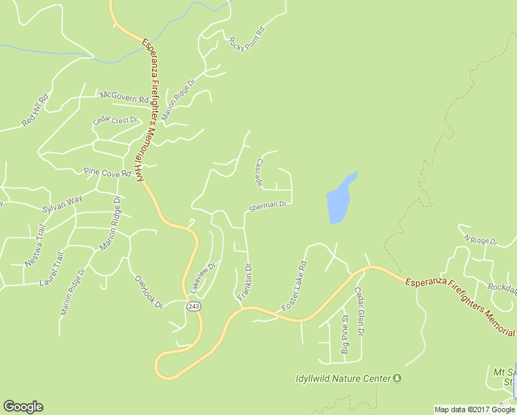 map of restaurants, bars, coffee shops, grocery stores, and more near 53341 Sherman Drive in Idyllwild-Pine Cove
