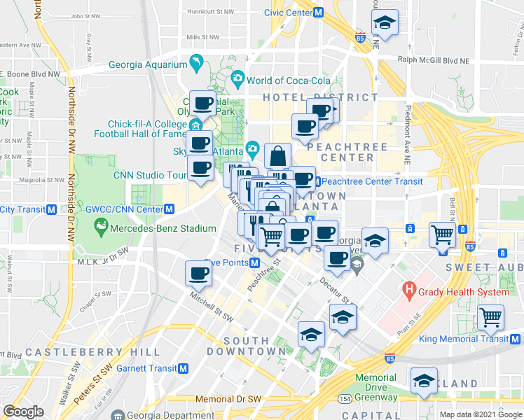 map of restaurants, bars, coffee shops, grocery stores, and more near in Atlanta