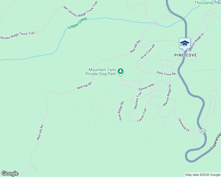 map of restaurants, bars, coffee shops, grocery stores, and more near 52341 Sylvan Way in Idyllwild-Pine Cove
