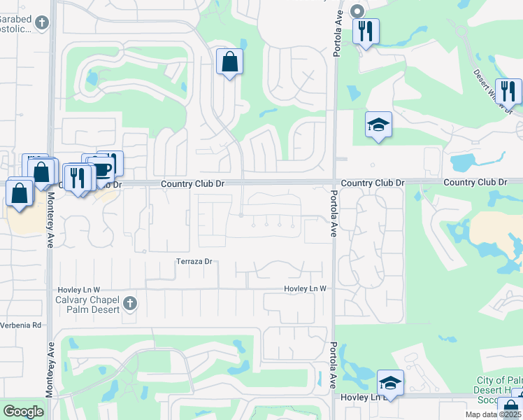 map of restaurants, bars, coffee shops, grocery stores, and more near 1707 Via San Martino in Palm Desert