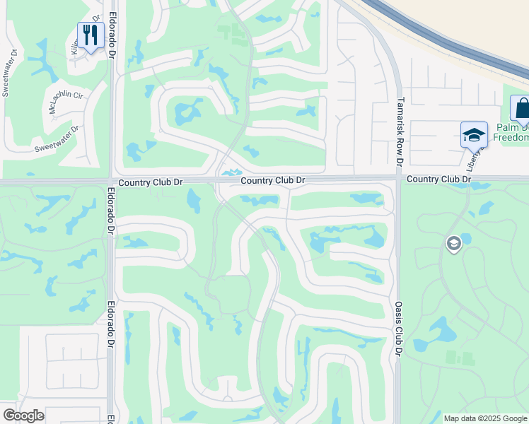 map of restaurants, bars, coffee shops, grocery stores, and more near 511 Red Arrow Trail in Palm Desert