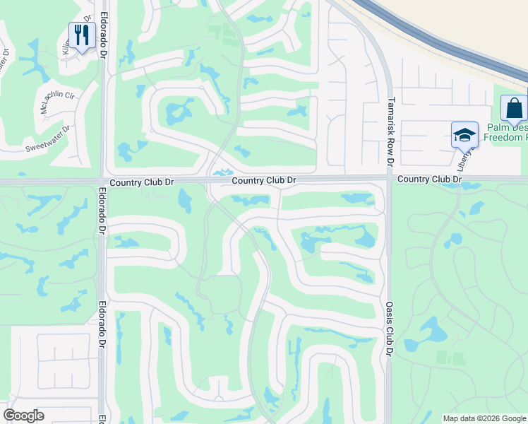 map of restaurants, bars, coffee shops, grocery stores, and more near 542 Red Arrow Trail in Palm Desert
