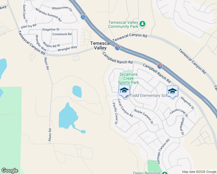 map of restaurants, bars, coffee shops, grocery stores, and more near 25015 Pine Mountain Terrace in Corona