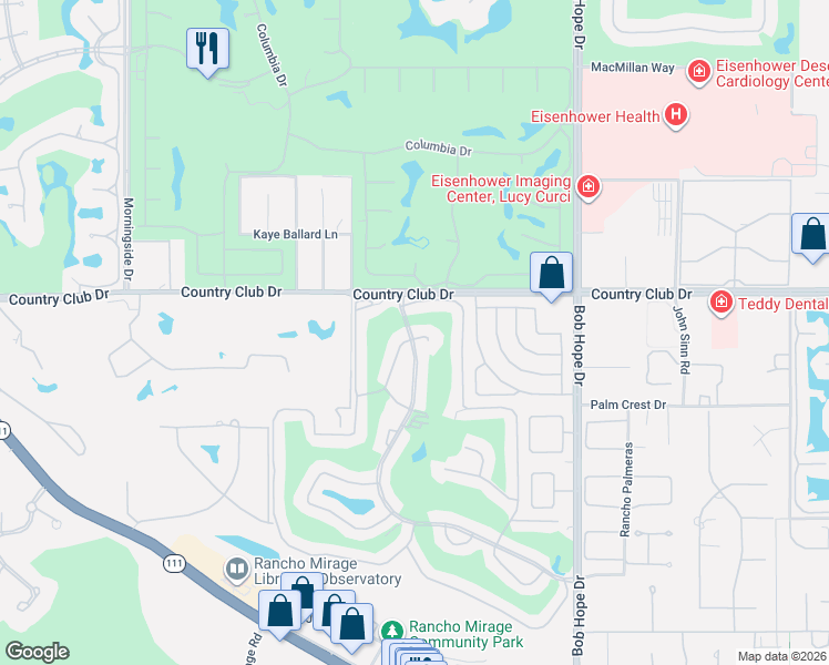 map of restaurants, bars, coffee shops, grocery stores, and more near 17 La Cerra Circle in Rancho Mirage