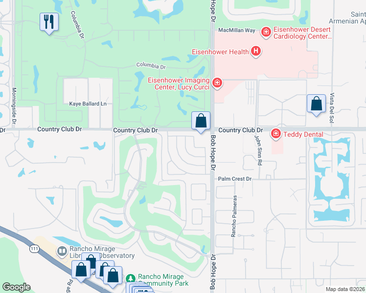 map of restaurants, bars, coffee shops, grocery stores, and more near 97 Esplanade Street in Rancho Mirage