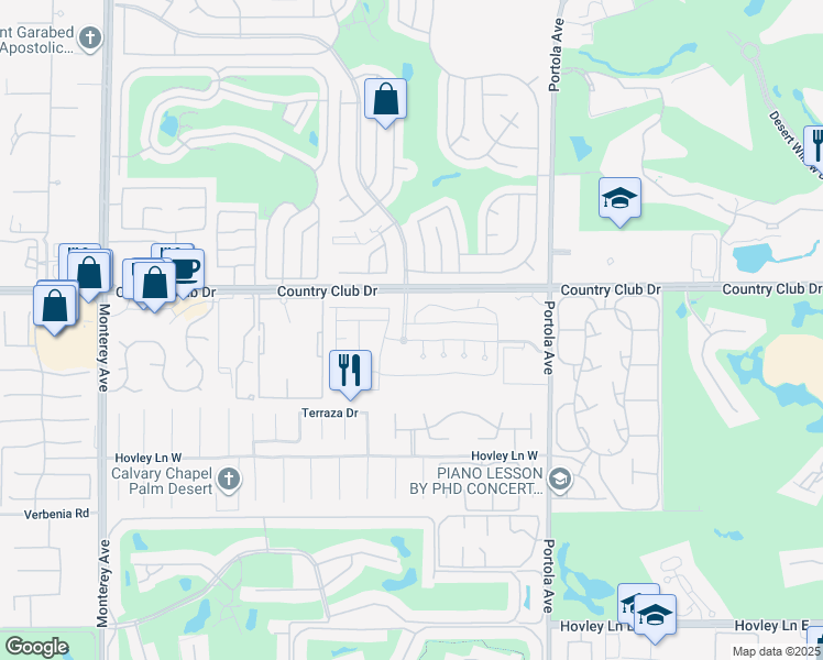 map of restaurants, bars, coffee shops, grocery stores, and more near 1612 Via San Martino in Palm Desert