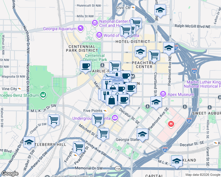 map of restaurants, bars, coffee shops, grocery stores, and more near 25 Fairlie Street Northwest in Atlanta
